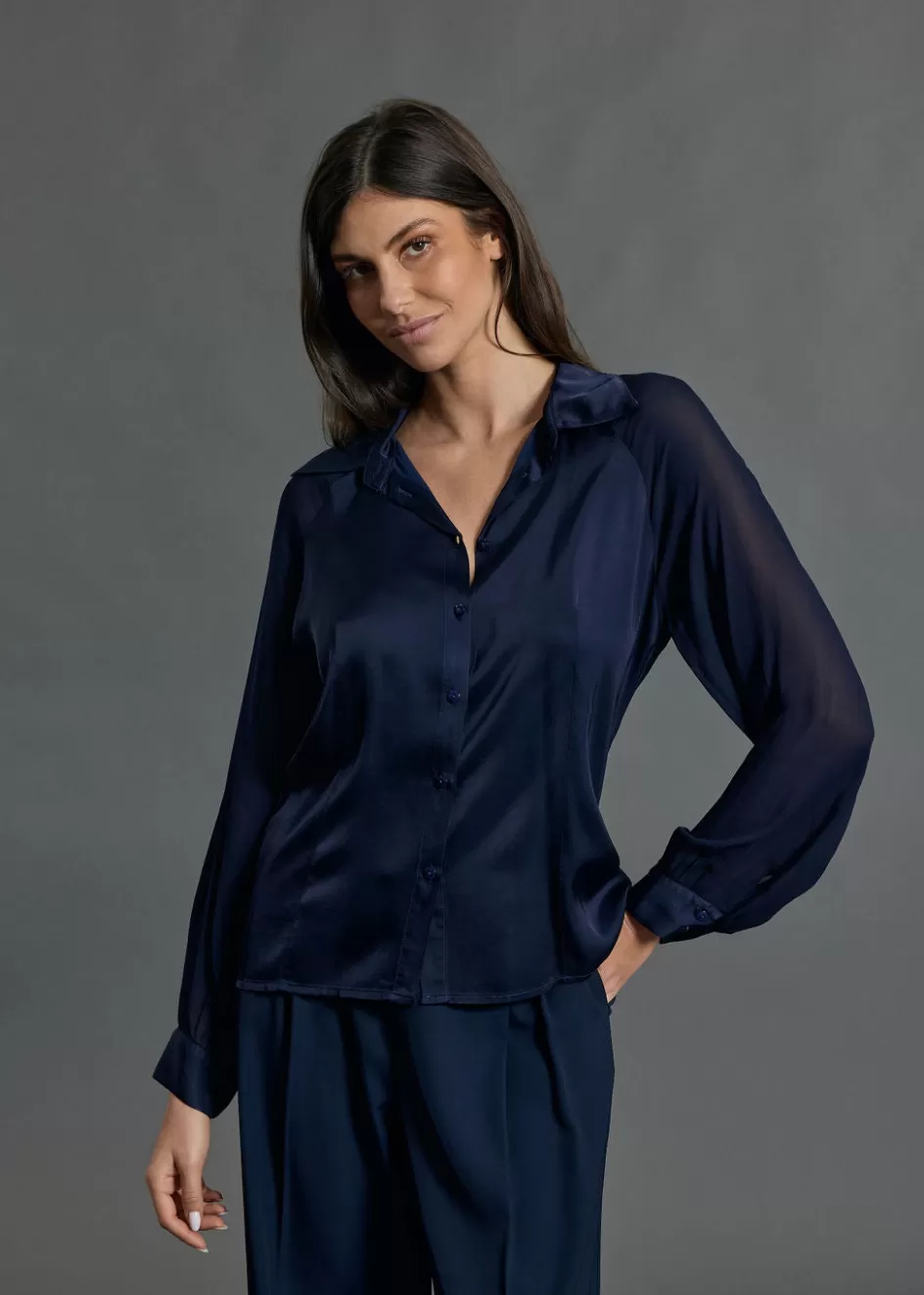 Lauren Vidal Chemises & Blouses-CHEMISE BI MATIERE VEGA Eclipse