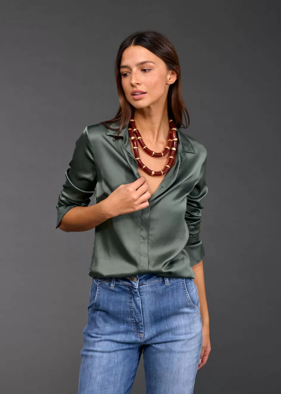 Lauren Vidal Chemises & Blouses-CHEMISE FITTÉE ALBI Green