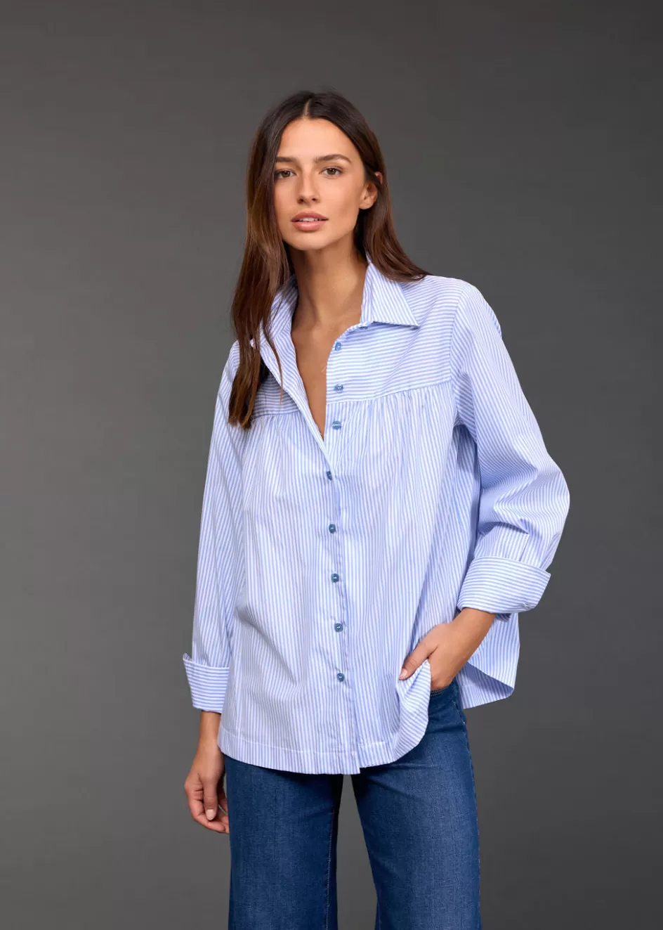 Lauren Vidal Chemises & Blouses-CHEMISE POPELINE RISA Ciel