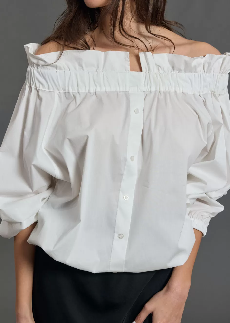 Lauren Vidal Chemises & Blouses-CHEMISE VOLANTÉE AYAKO Blanc