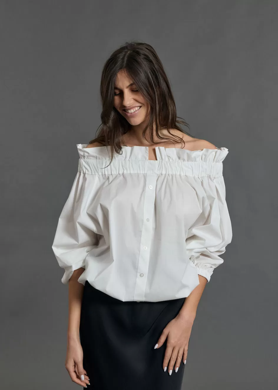 Lauren Vidal Chemises & Blouses-CHEMISE VOLANTÉE AYAKO Blanc