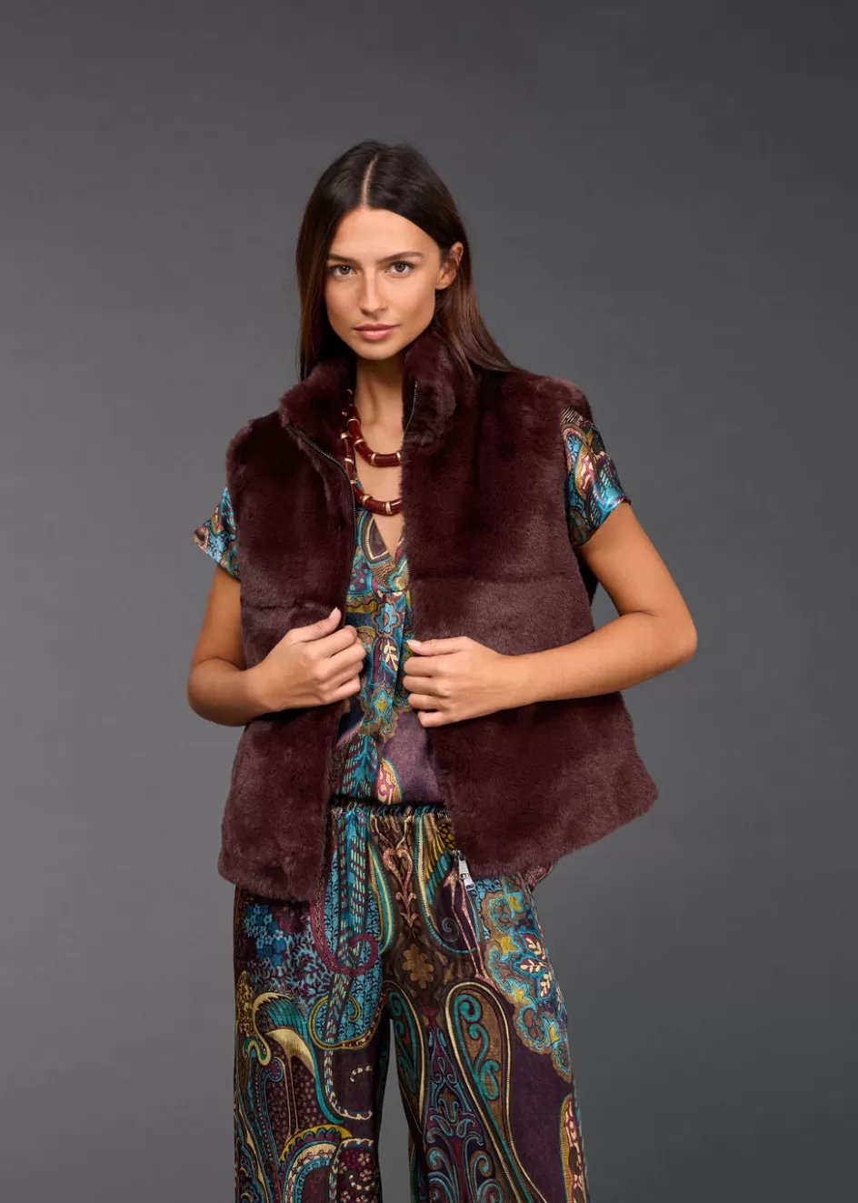 Lauren Vidal Vestes & Manteaux-GILET SANS MANCHES EN FAUSSE FOURRURE MOON Cafe