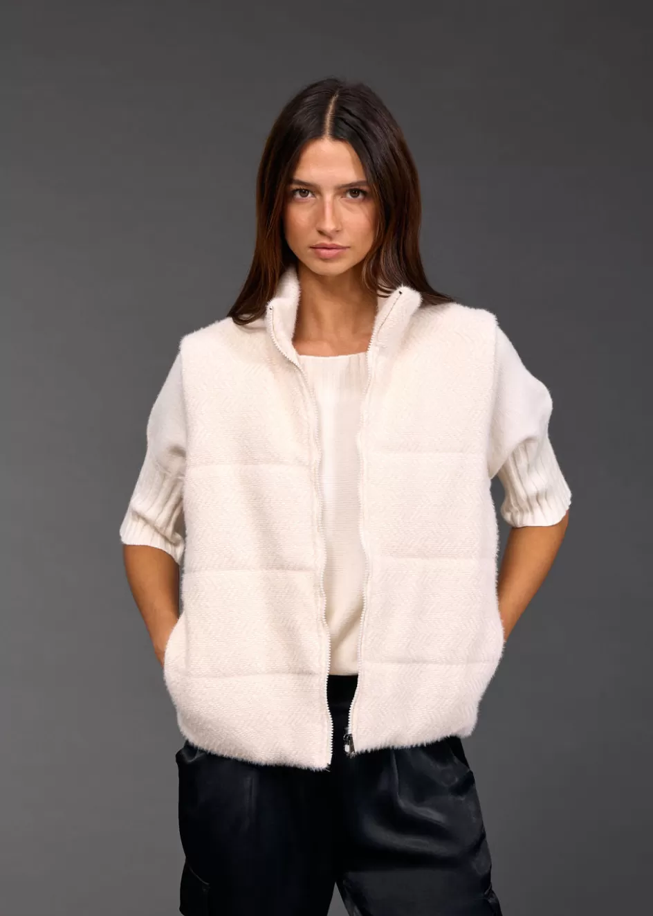 Lauren Vidal Vestes & Manteaux-GILET SANS MANCHES TALIA Creme