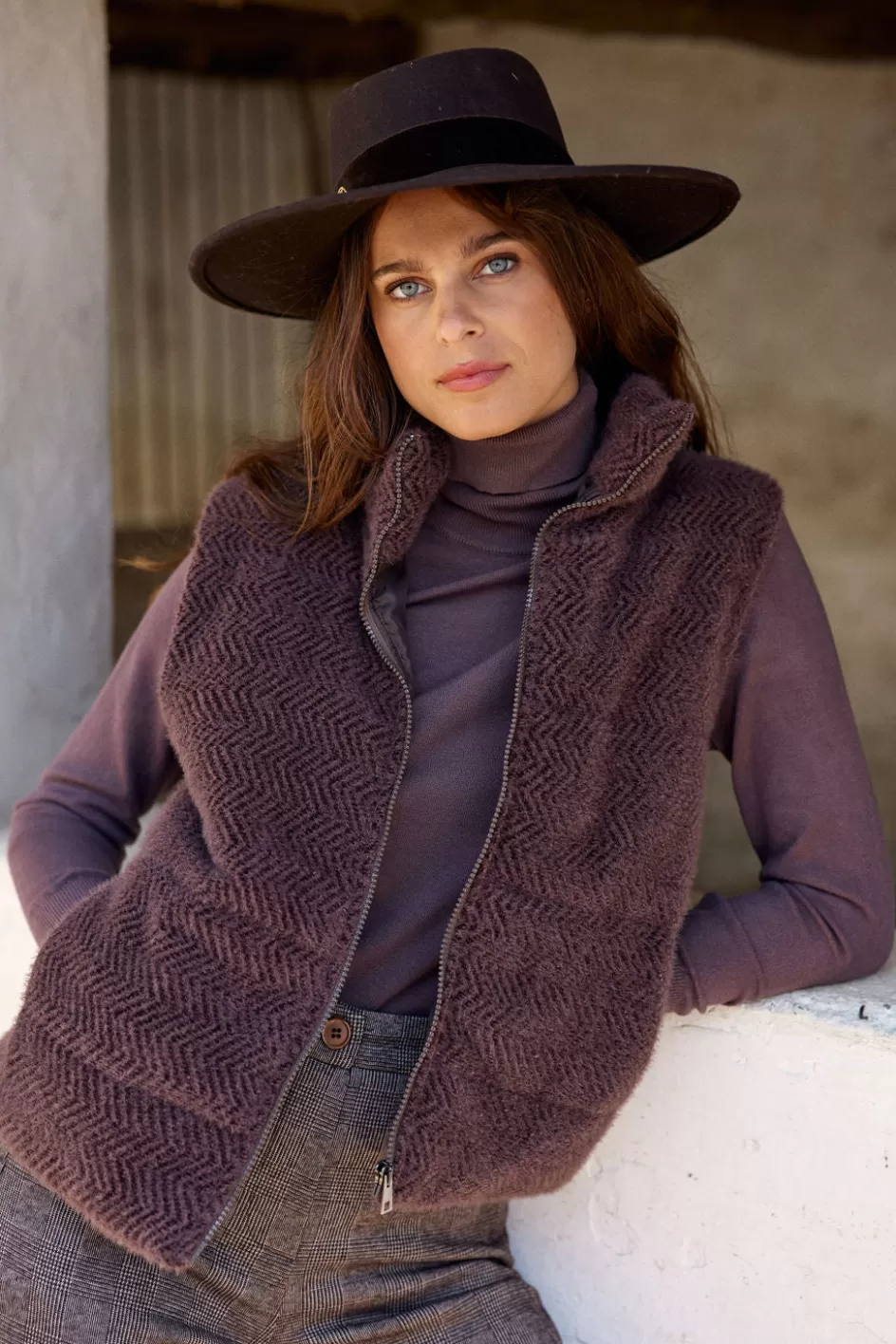 Lauren Vidal Vestes & Manteaux-GILET SANS MANCHES TALIA Raisin