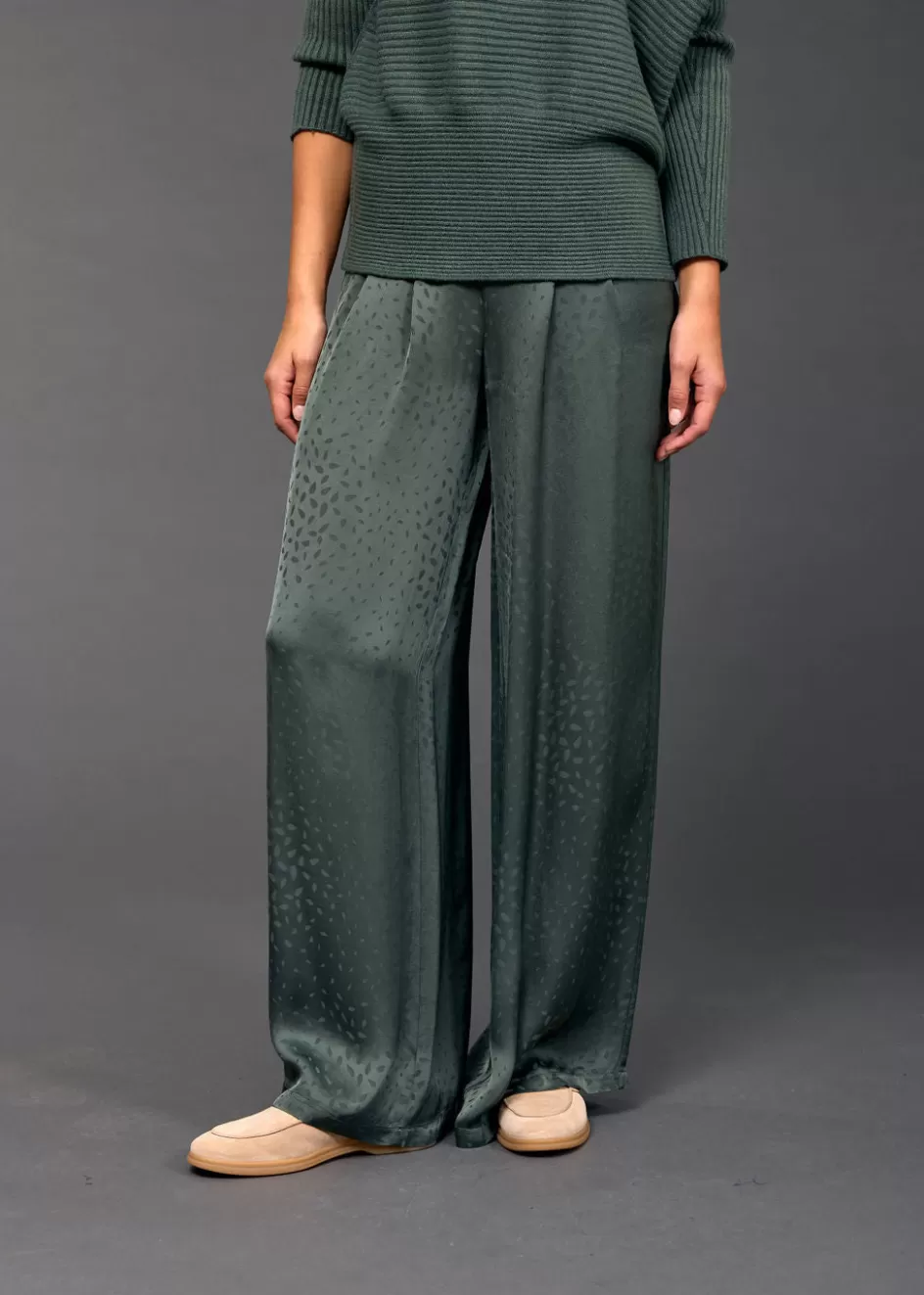 Lauren Vidal Pantalons-PANTALON LARGE EN VISCOSE JACQUARD WILLY Green