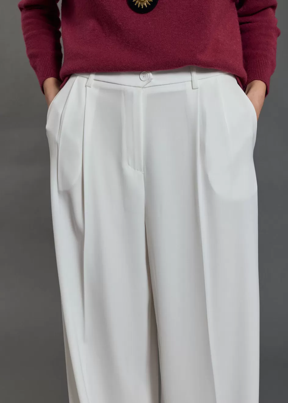 Lauren Vidal Pantalons-PANTALON LARGE MATTEO Creme