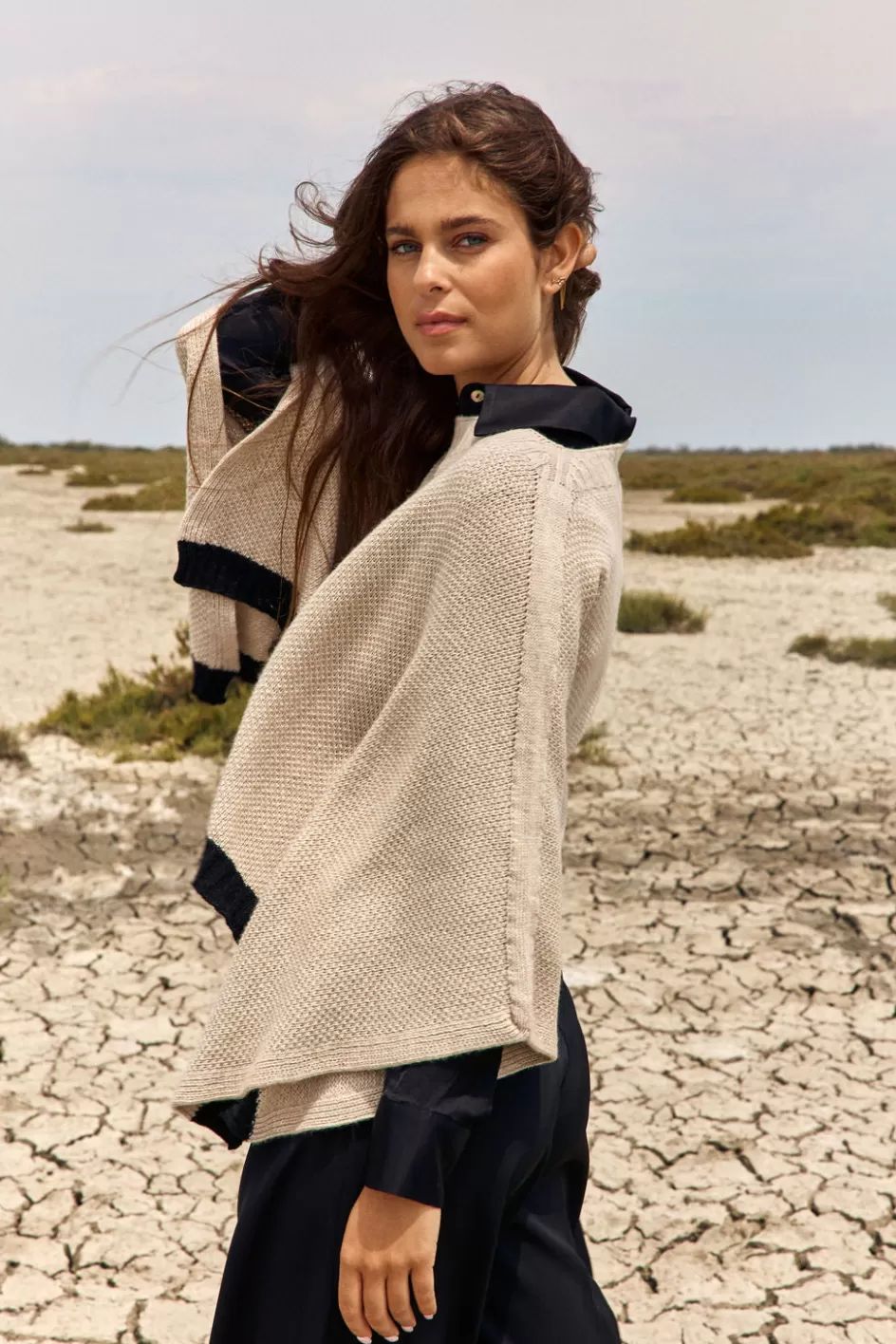 Lauren Vidal Pulls & Gilets-PONCHO BICOLORE KADI Grege