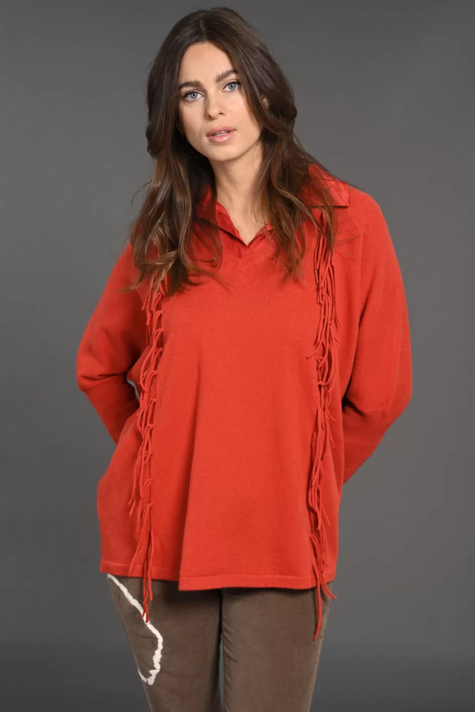 Lauren Vidal Pulls & Gilets-Pull Frangé en laine Naomi Paprika