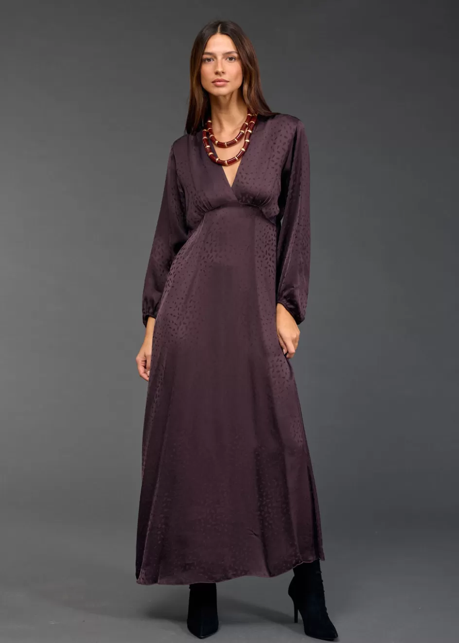 Lauren Vidal Robes & Jupes-ROBE EN VISCOSE JACQUARD ELIZA Raisin