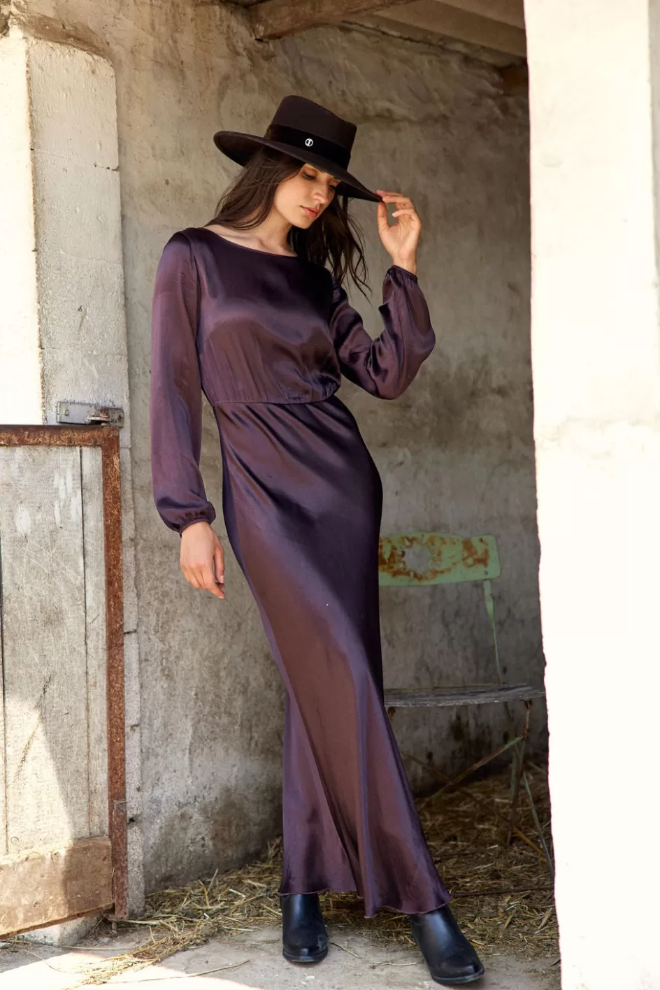 Lauren Vidal Robes & Jupes-ROBE LONGUE FITTÉE KIMI Raisin