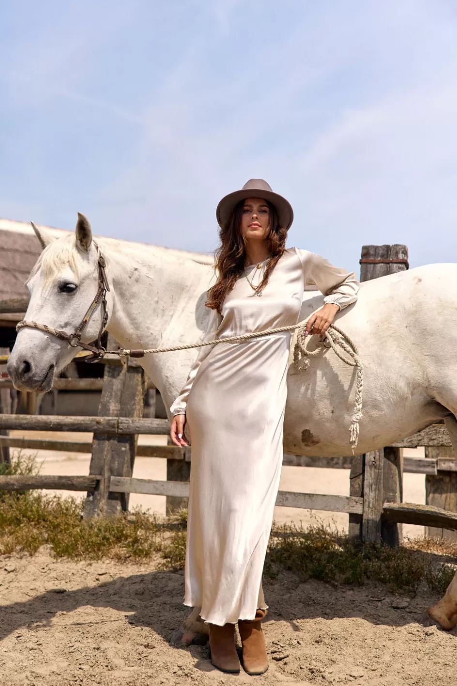 Lauren Vidal Robes & Jupes-ROBE LONGUE FITTÉE KIMI Creme