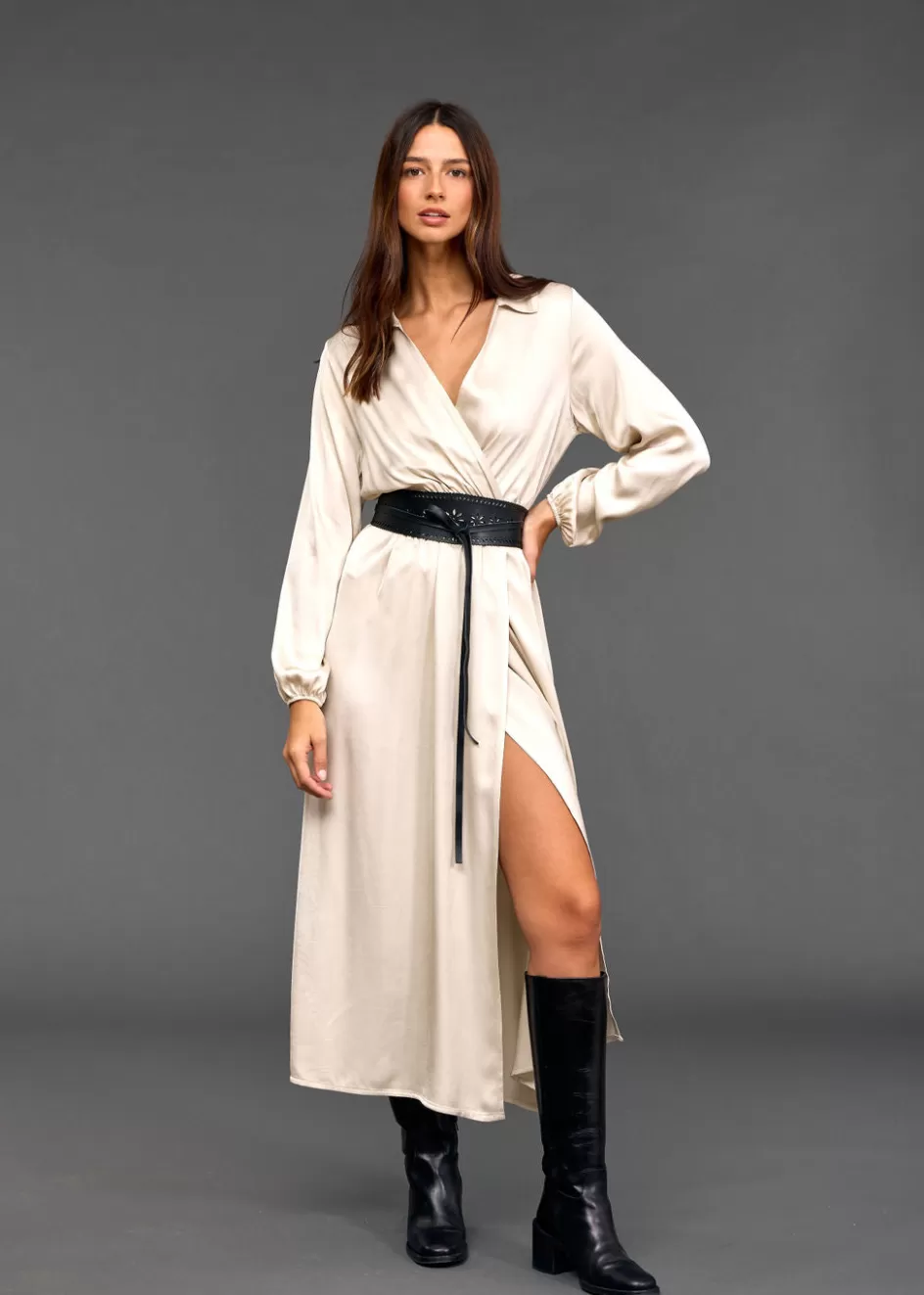 Lauren Vidal Robes & Jupes-ROBE PORTEFEUILLE MAYFAIR Creme