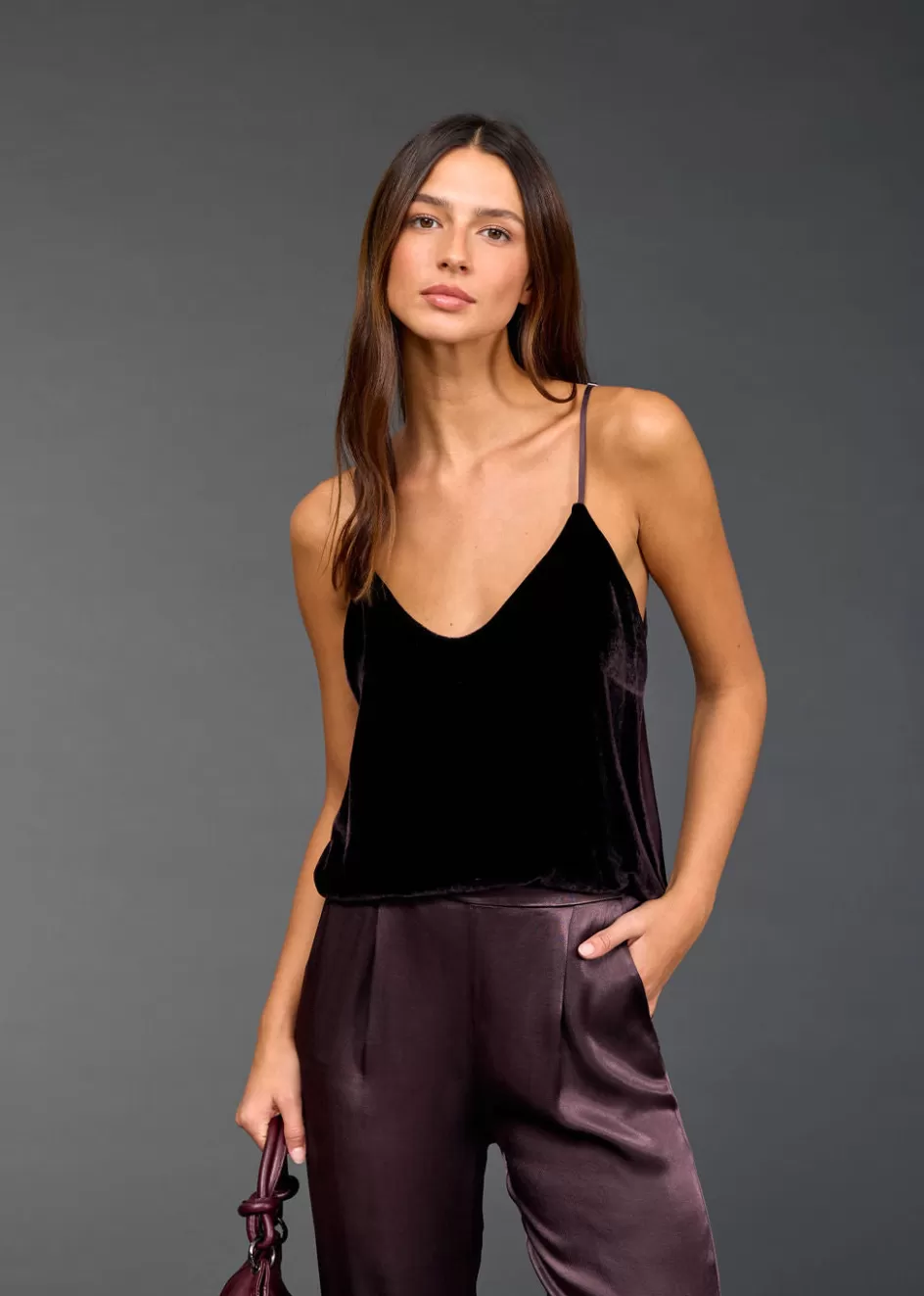 Lauren Vidal Tops-TOP EN VELOURS VISCOSE/SOIE BELLA Raisin