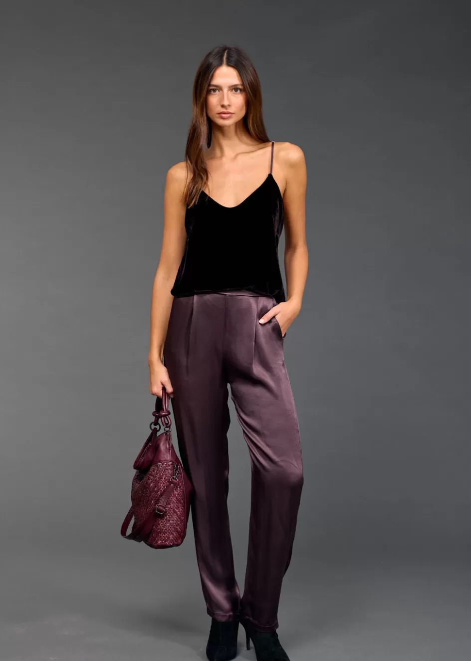 Lauren Vidal Tops-TOP EN VELOURS VISCOSE/SOIE BELLA Raisin