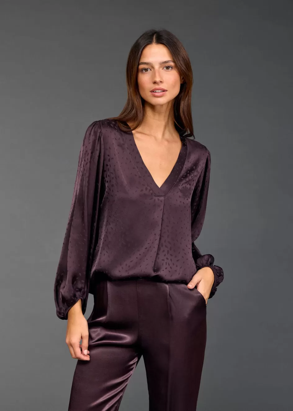 Lauren Vidal Chemises & Blouses-TOP EN VISCOSE JACQUARD ENZO Raisin