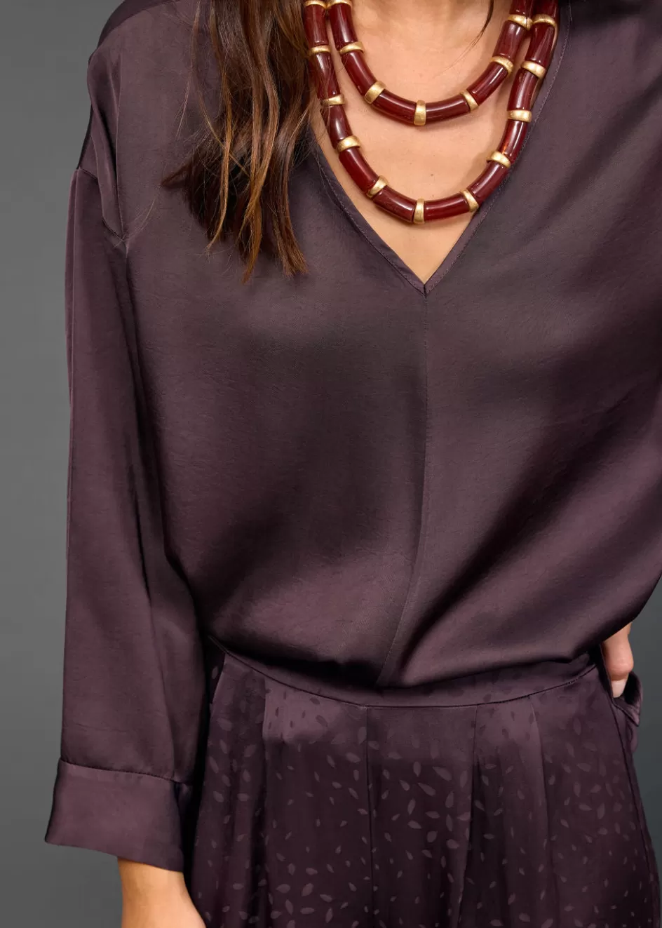 Lauren Vidal Chemises & Blouses-TOP ÉVASÉ CLEM Raisin