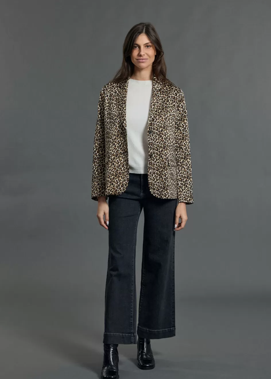 Lauren Vidal Vestes & Manteaux-VESTE BLAZER FLUIDE IMPRIMÉE LÉOPARD VALMI Creme