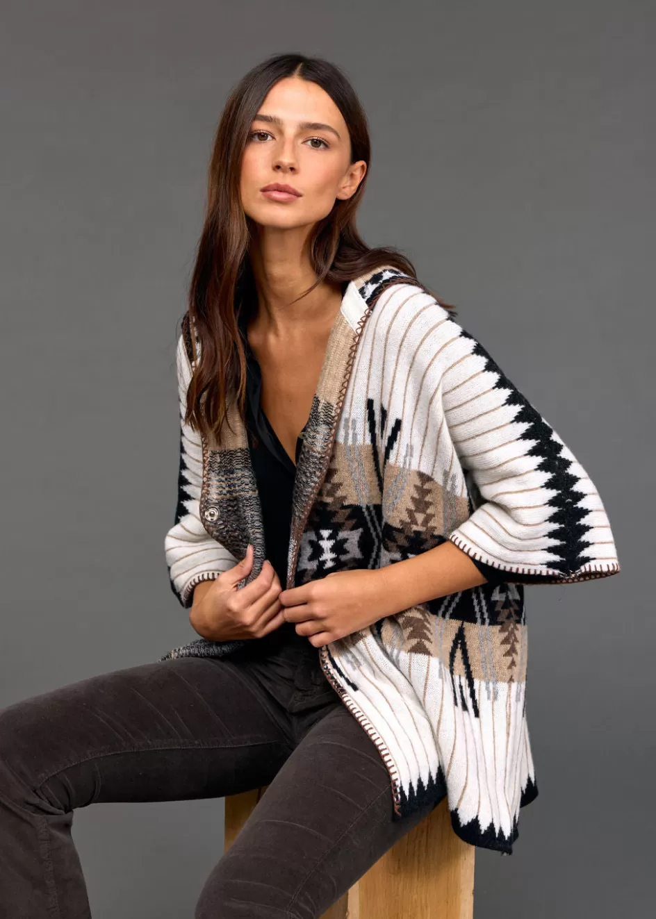 Lauren Vidal Pulls & Gilets | Vestes & Manteaux-Veste cape jacquard Robbie Aztec