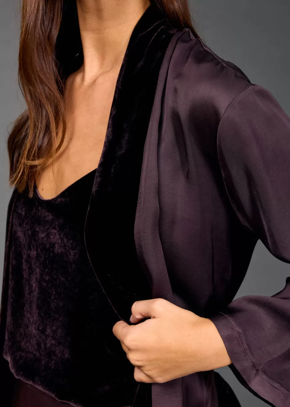 Lauren Vidal Vestes & Manteaux-VESTE KIMONO BI-MATIÈRE AMBRE Raisin